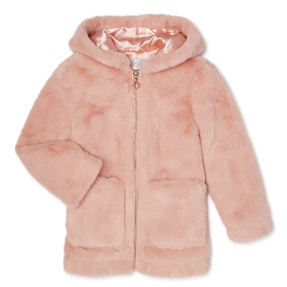 NewBlush Girls' Faux Fur Hooded Zip-Up Coat.